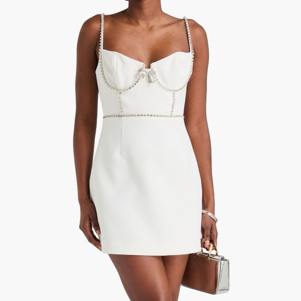 Self-Portrait Crystal Embellished Crepe Mini dress